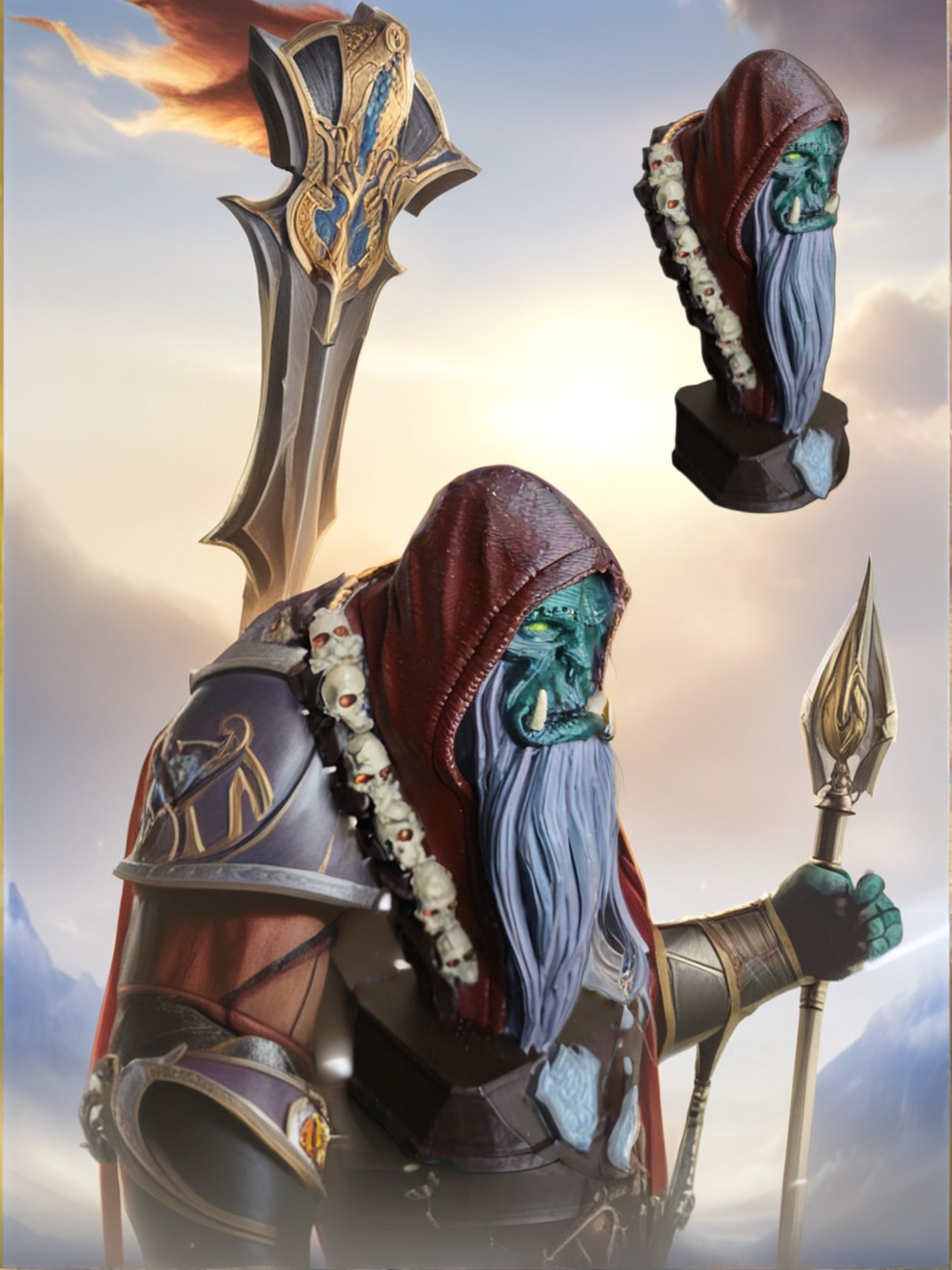 3D Фантастична Скулптура – Орк Волшебник со Детални Рачни Бои