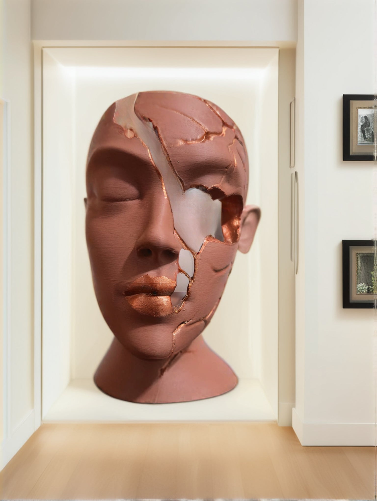 3D Декоративна Скулптура Скршено Лице – Модерна Уметност со Метален Ефект